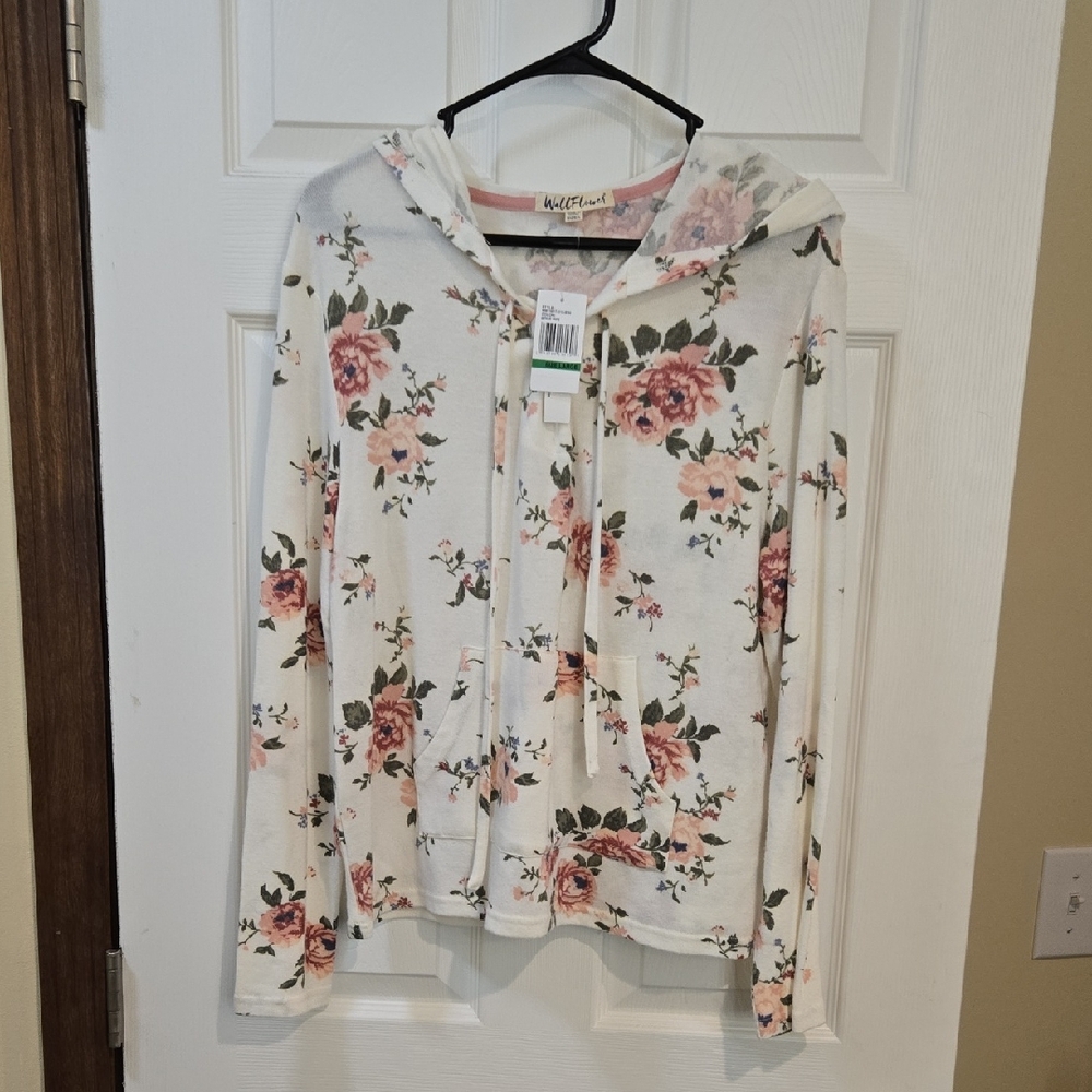 Wallflower Cream Hoodie with Pink Rose Floral Print